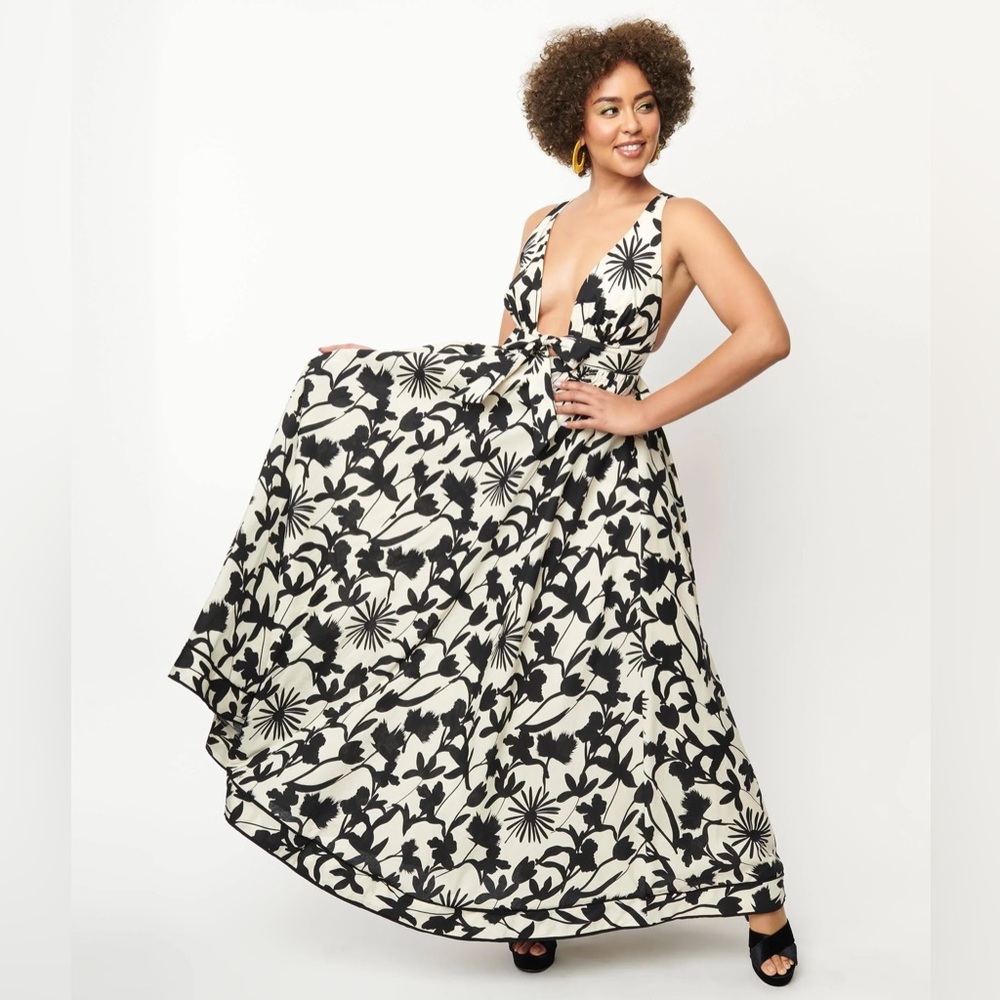 Black and Cream Floral Maxi Dress